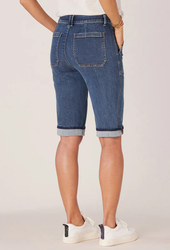 Indigo Denim "Ab"solution High Rise Cuffed Hem Repreve Bermuda Short