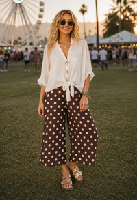 Tie Front Linen Look Blouse