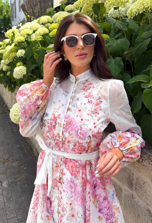 Floral and Diamante Belted Short Dress