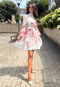 Floral and Diamante Belted Short Dress