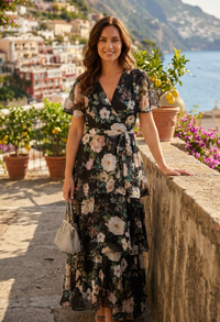 Floral Print Chiffon Maxi Wrap Dress