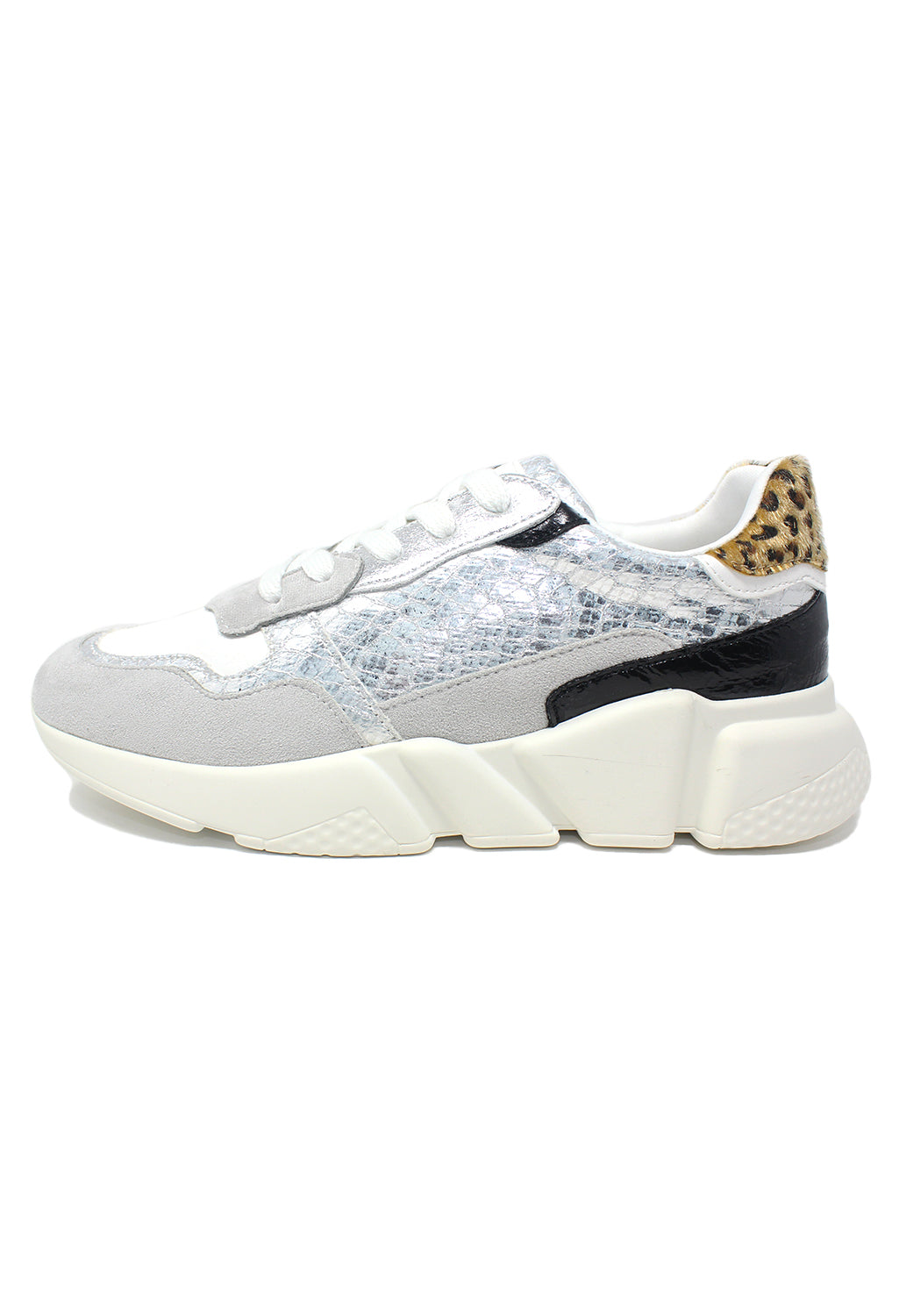 The Shoe Room Silver Snakeskin Trainer with Chunky Rubber Sole | Pamela Scott
