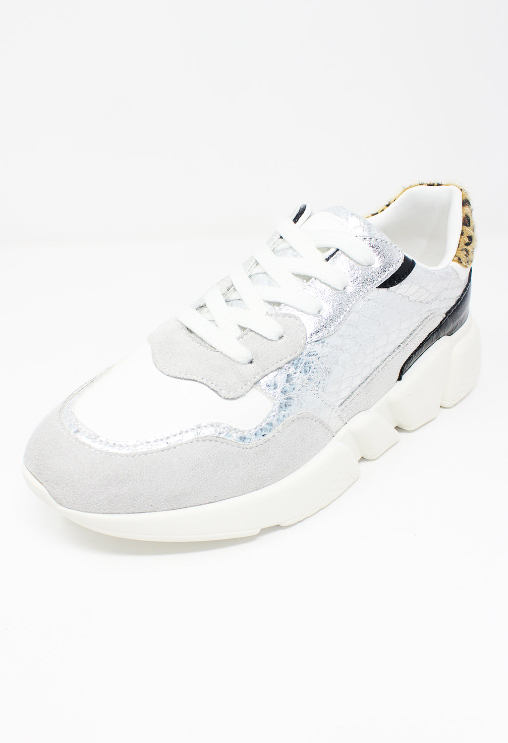 The Shoe Room Silver Snakeskin Trainer with Chunky Rubber Sole | Pamela Scott