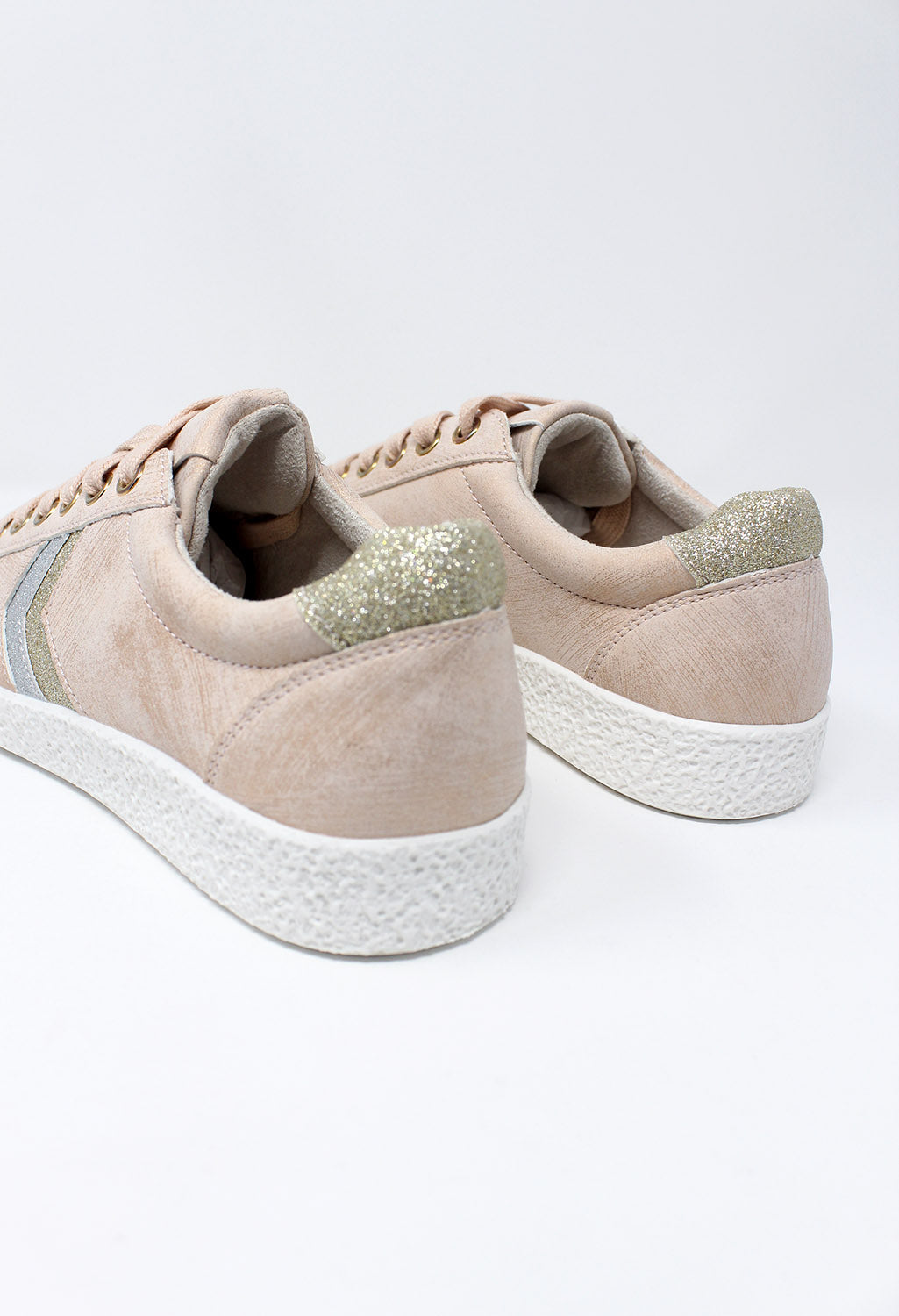 The Shoe Room Dusty Pink Laced Trainers with Zig-Zag Glitter Stripes | Pamela Scott