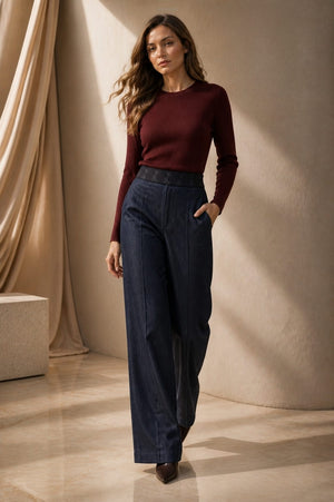 Sloane Dark Denim Wide Leg Trousers