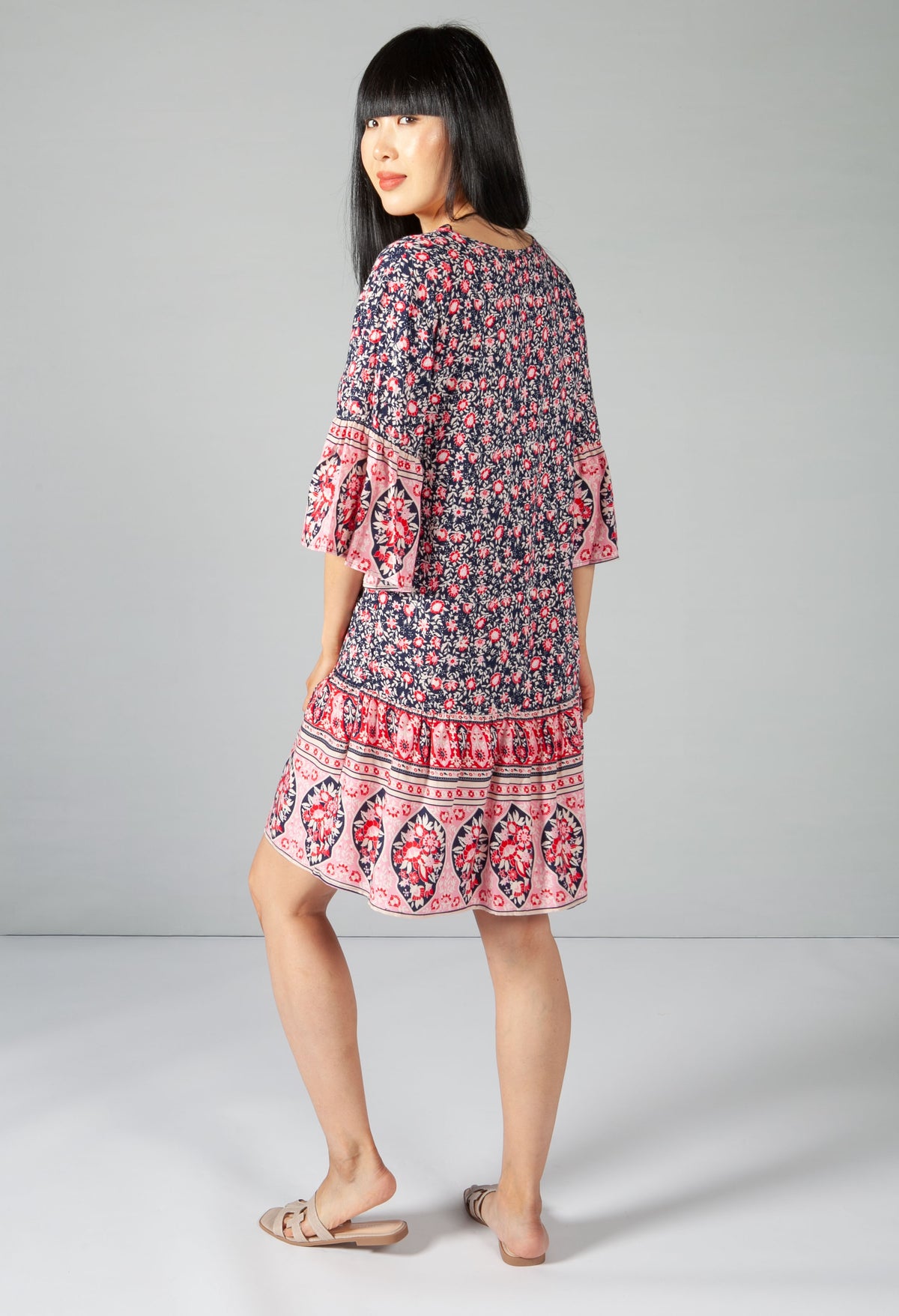 Floral Print Frill Dress, view 3 – Pamela Scott