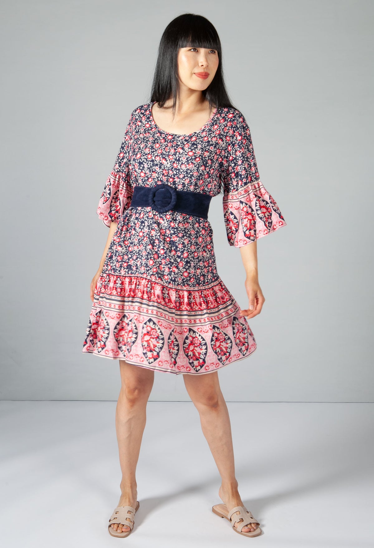 Floral Print Frill Dress, view 4 – Pamela Scott