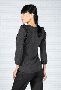 Charcoal Frill Detail Knit Top