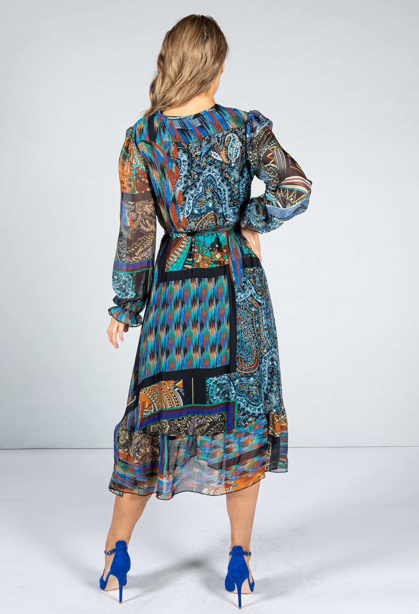 70's Inspired Printed Silk Mix Dress