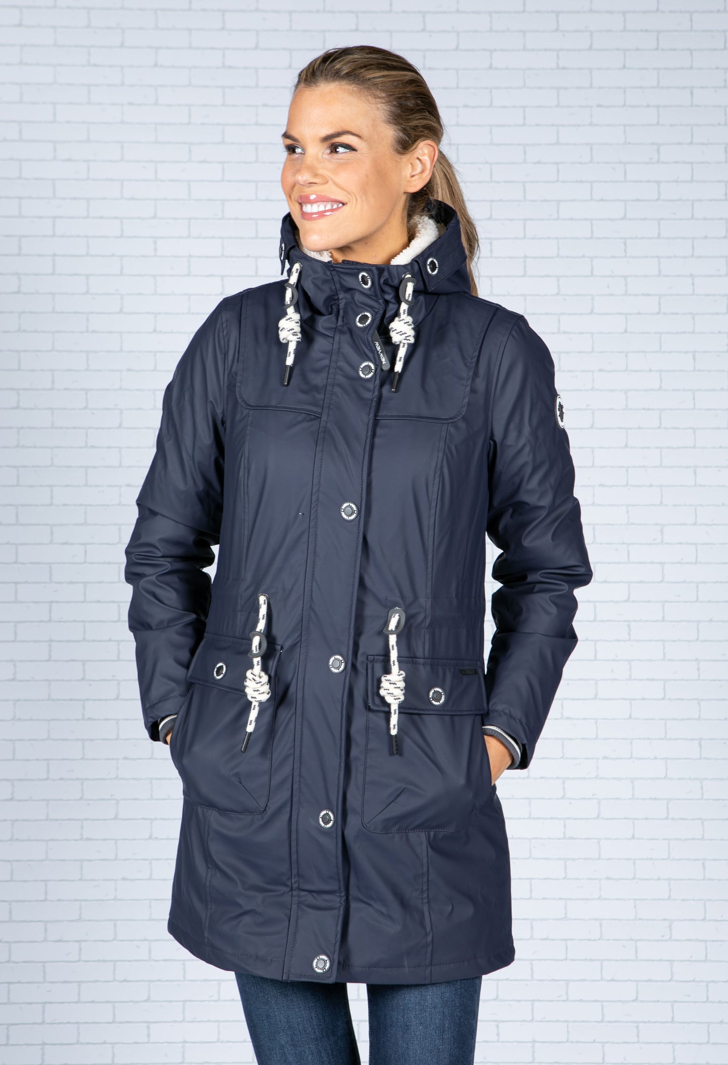 Navy Faux Fur Lined Raincoat