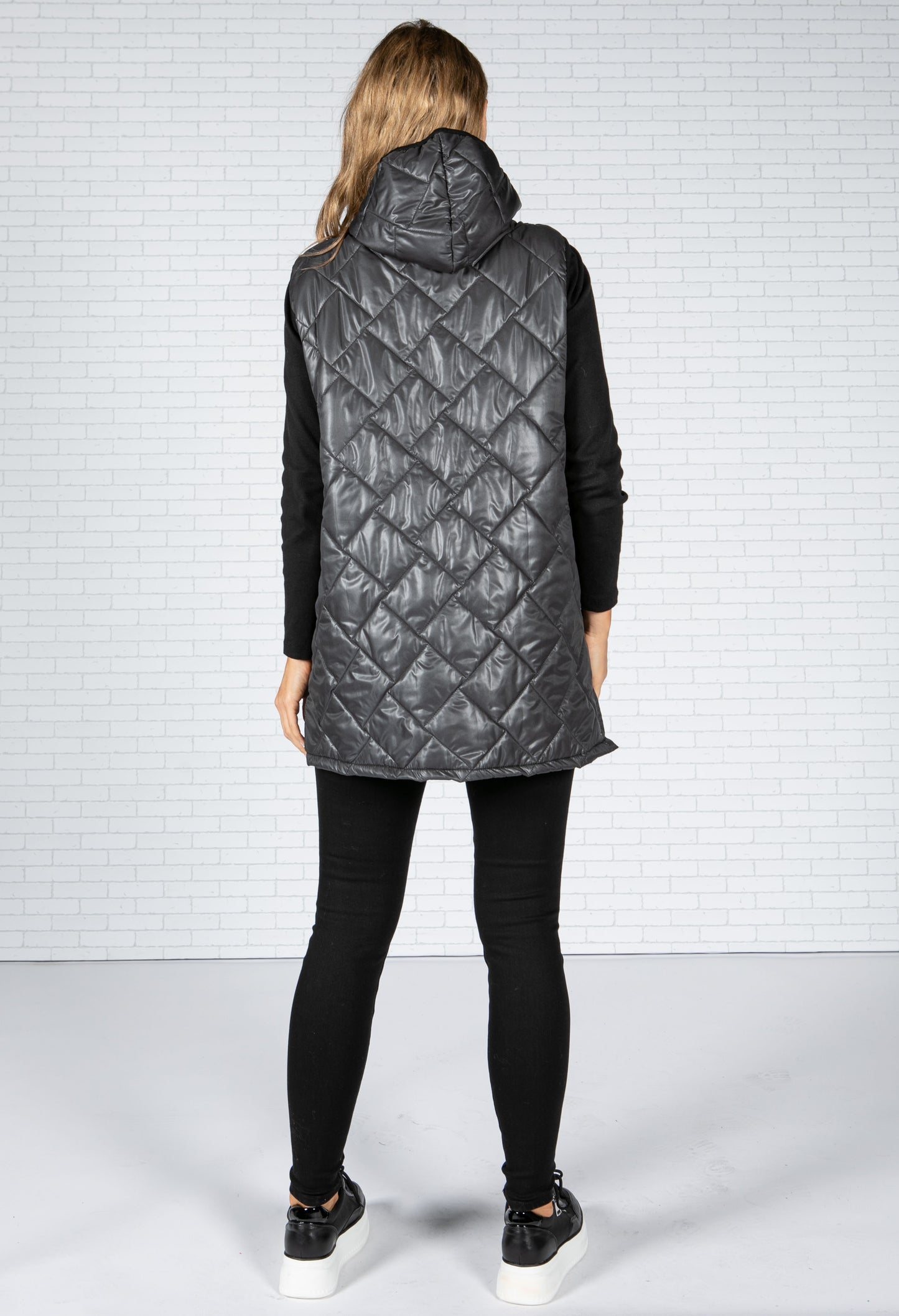 Darkened Grey Quilted Gilet with Logo Pockets