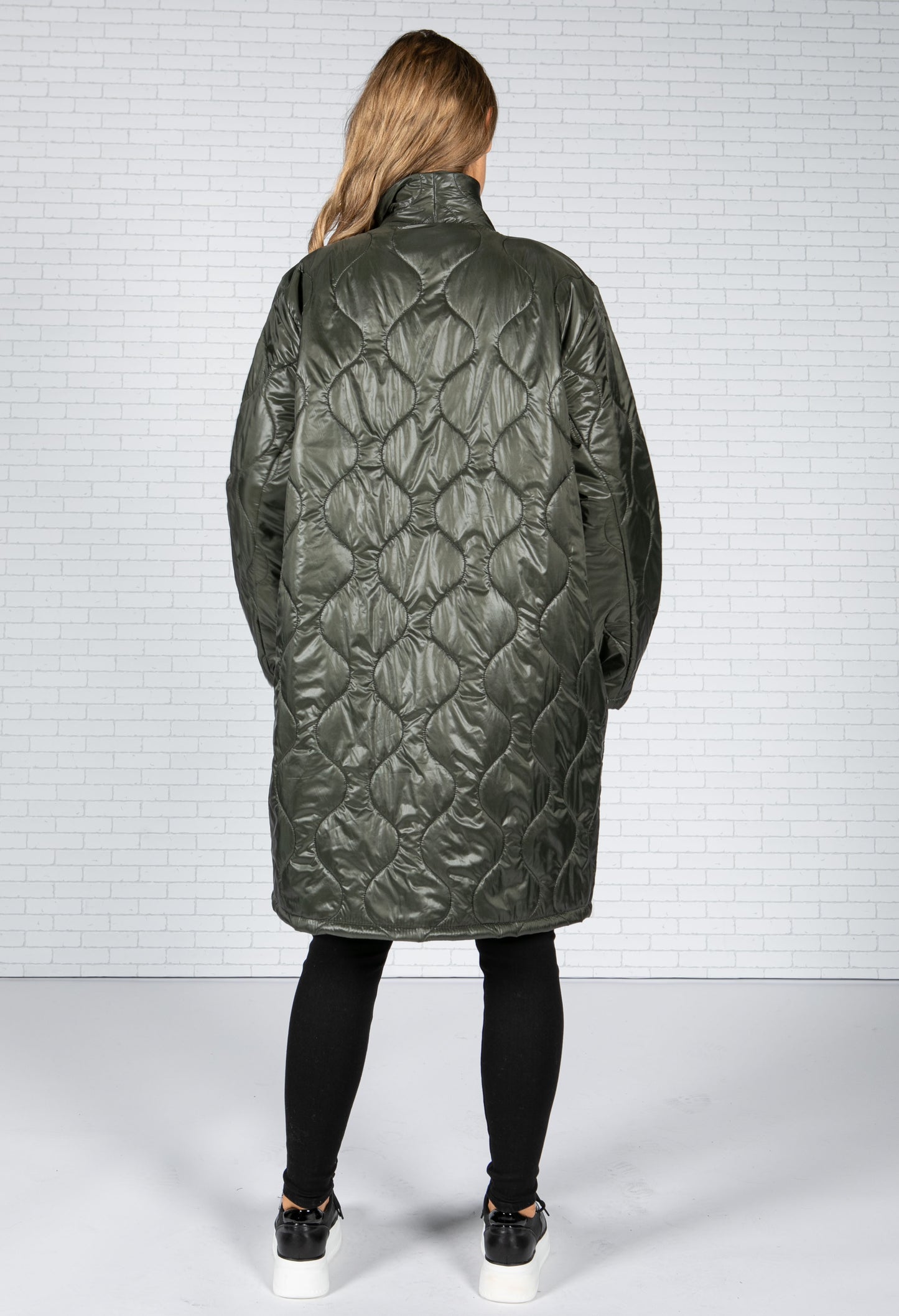 Khaki Quilted Coat with Toggle