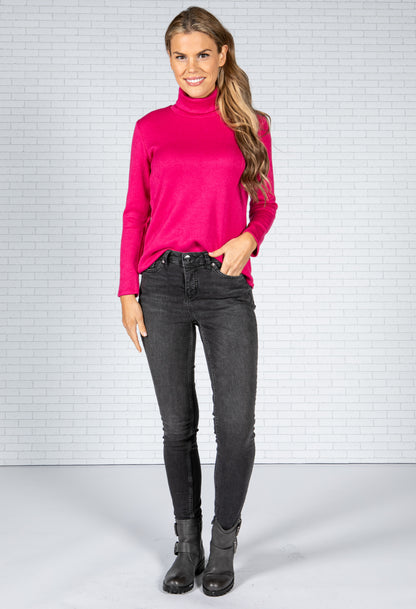 Cashmere Touch Roll Neck Knit in Magenta