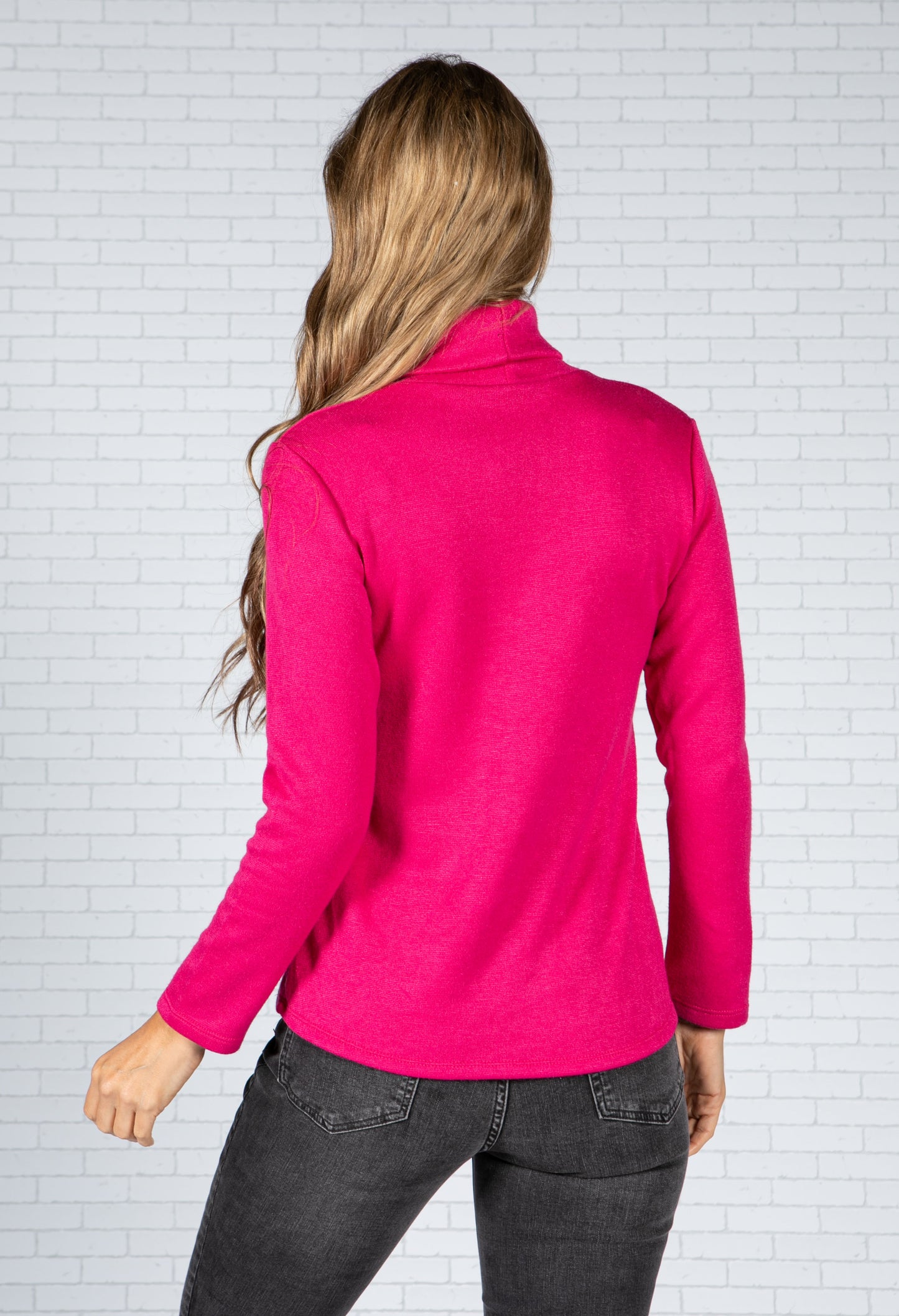 Cashmere Touch Roll Neck Knit in Magenta