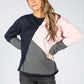 Colour Block Knit Pullover in Navy