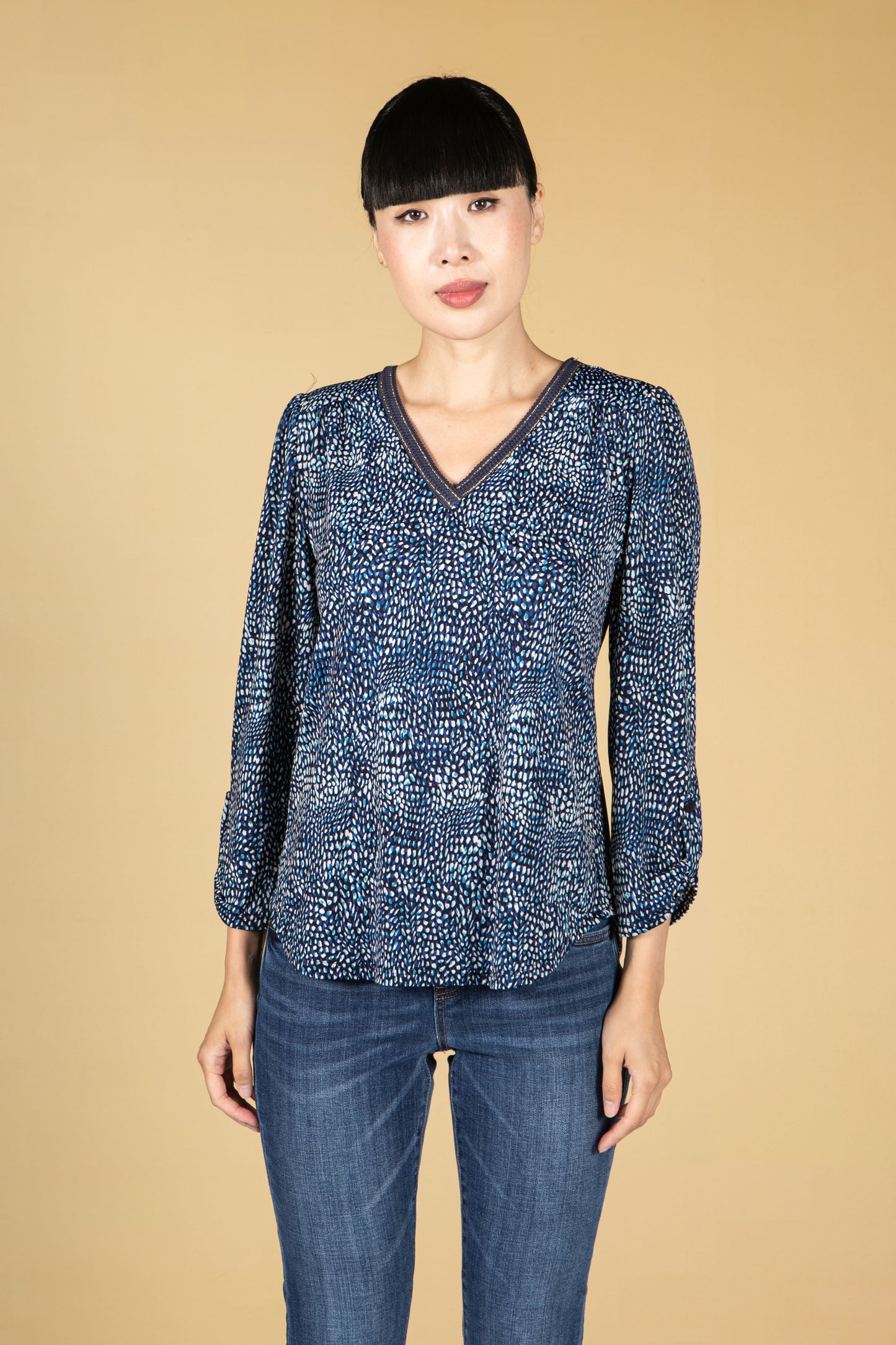 Navy Dotted Print Top