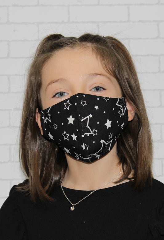 Children's Black Star Print Face Mask