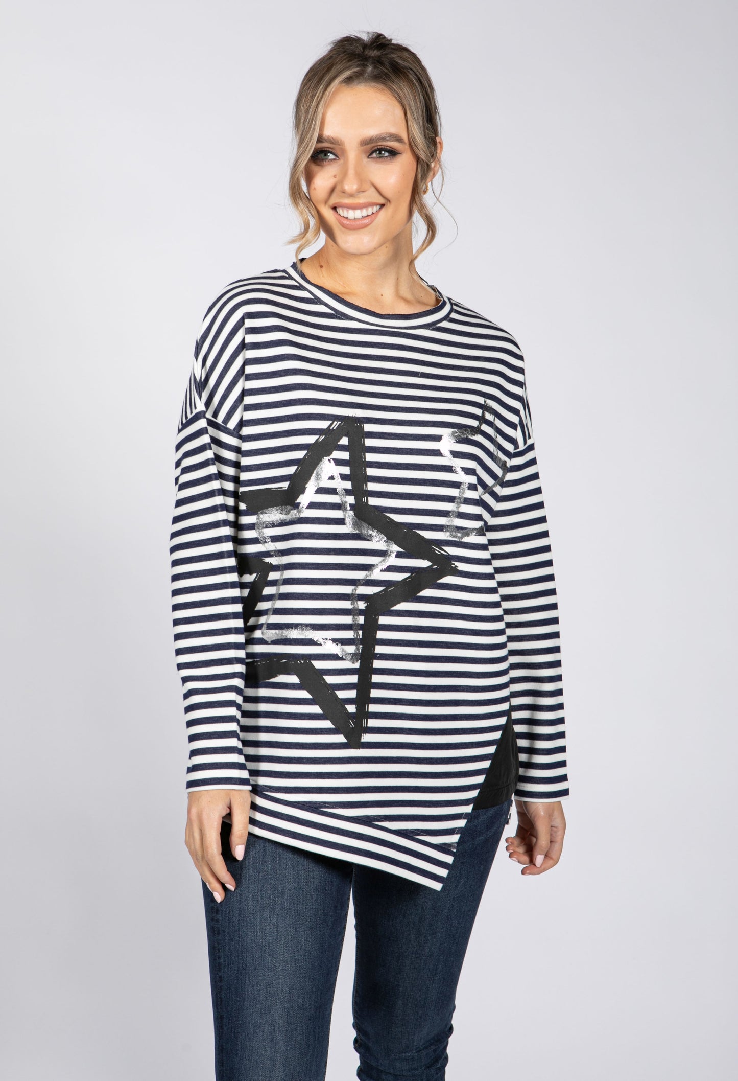 Over Sized Striped Star Top in Navy & Off-White