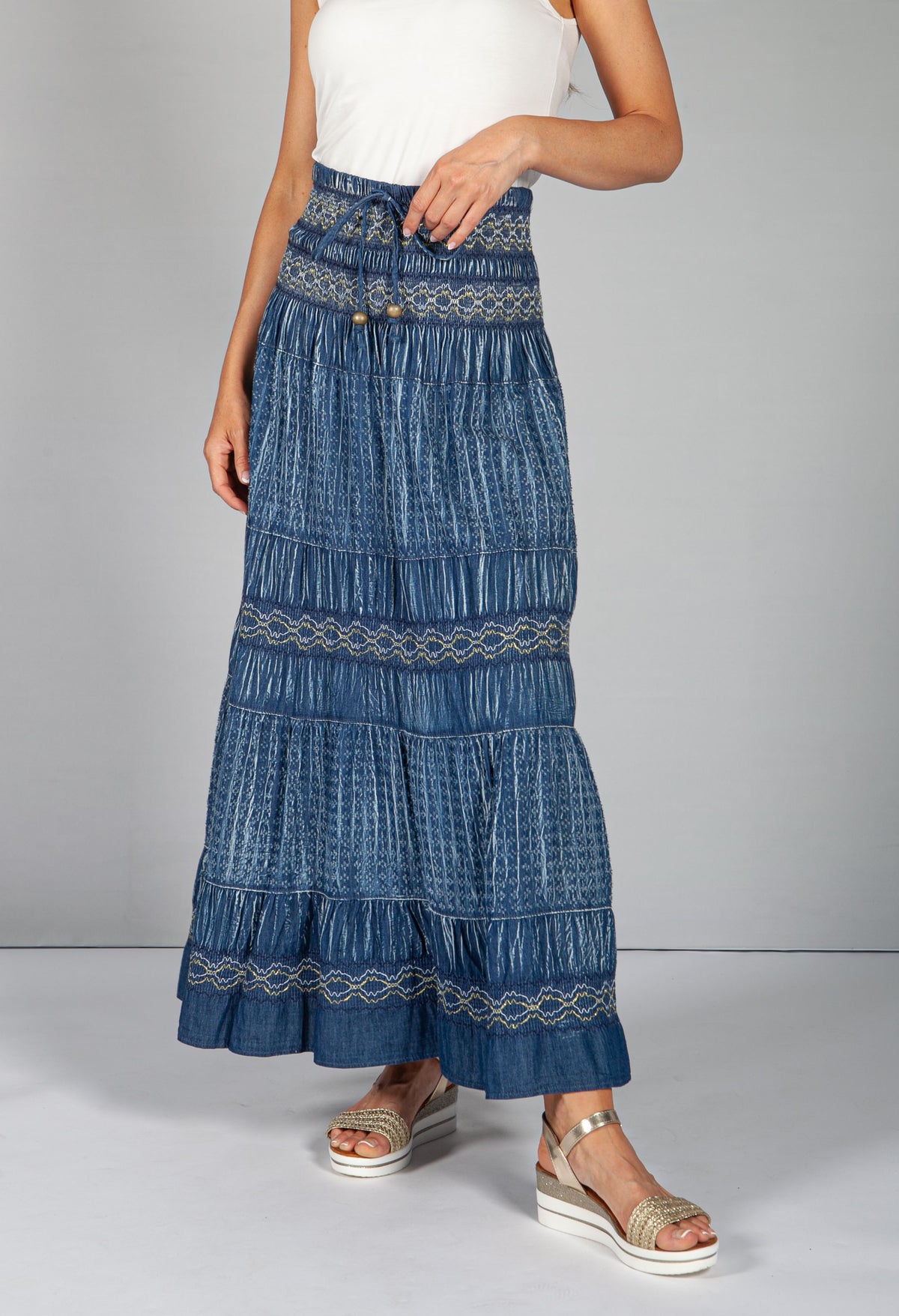 The Trend Room Multi-Wear Boho Denim Skirt with Navy Stitching 