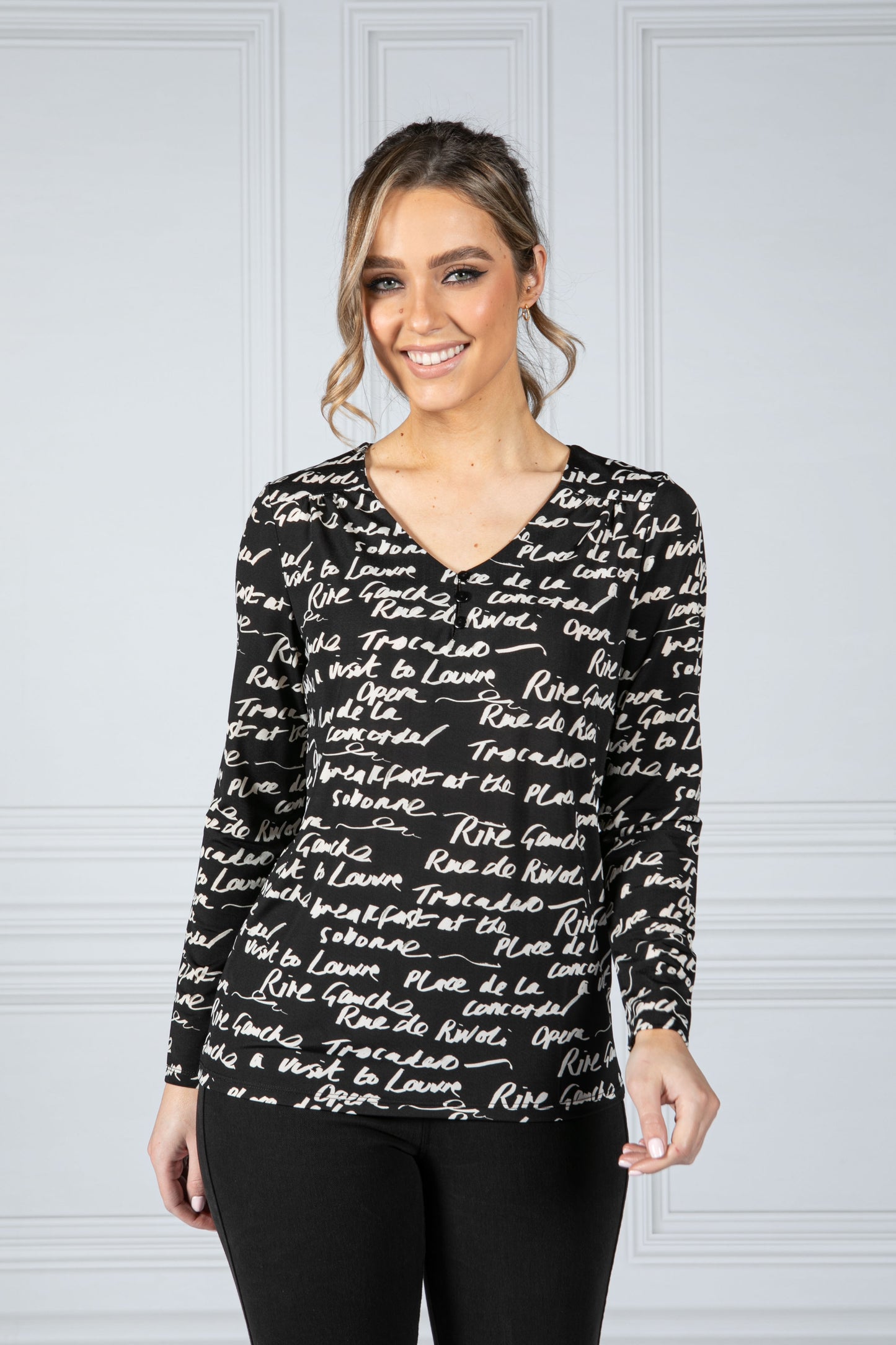 Letter Print Top in Black and White
