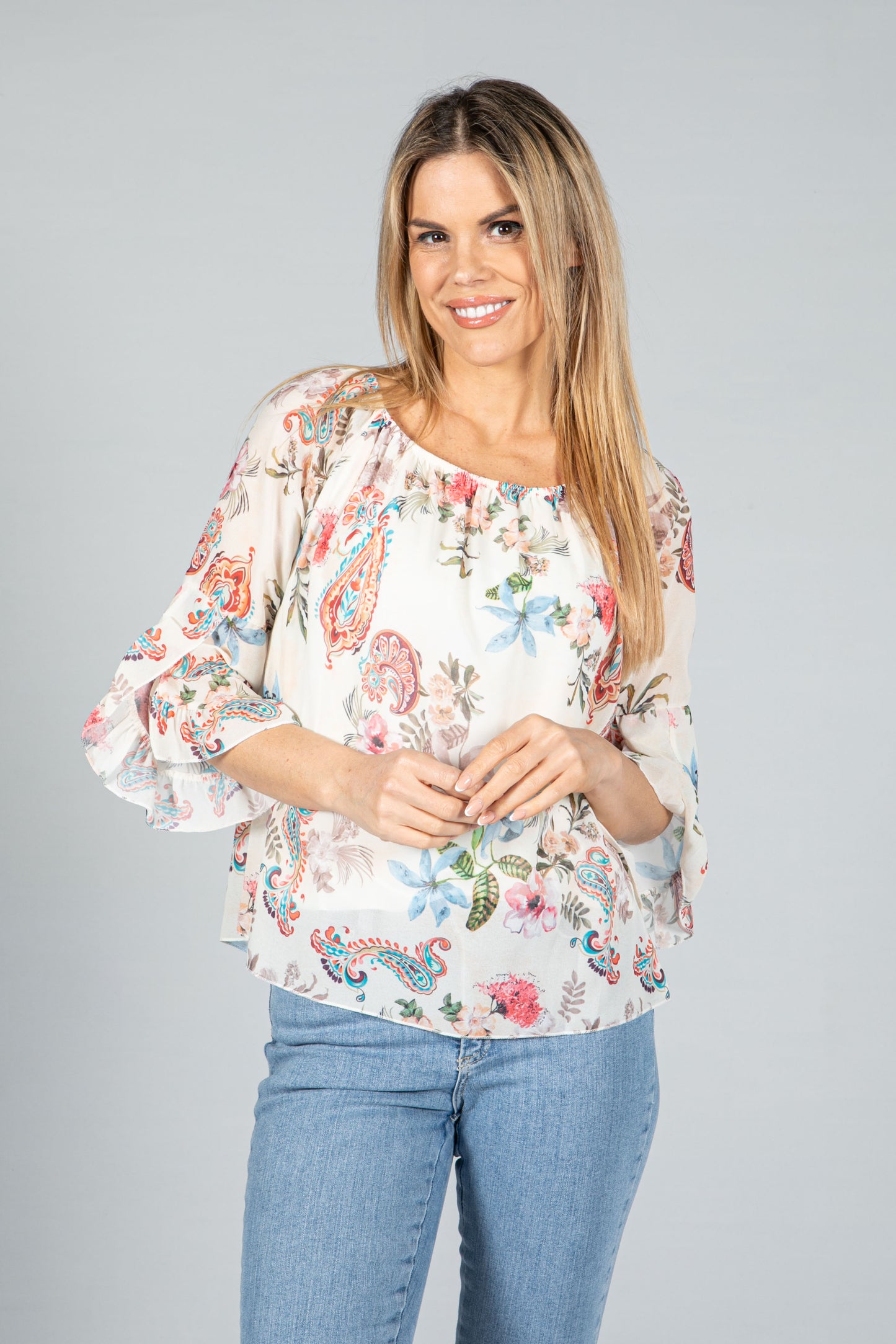Paisley and Hibiscus Print Blouse