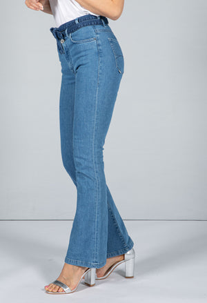 High Rise Loose Bootcut Jeans with Belt, view 3 – Pamela Scott