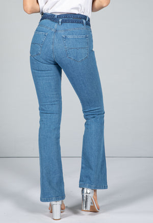 High Rise Loose Bootcut Jeans with Belt, view 4 – Pamela Scott