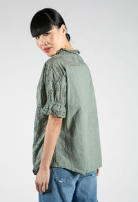 Embroidered Tie Hem Blouse in Khaki