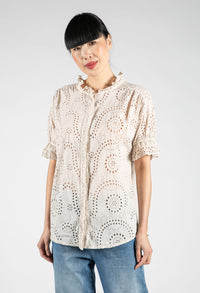 Embroidered Tie Hem Blouse in Toffee Cream