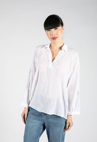 Embroidered Tie Hem Blouse in White