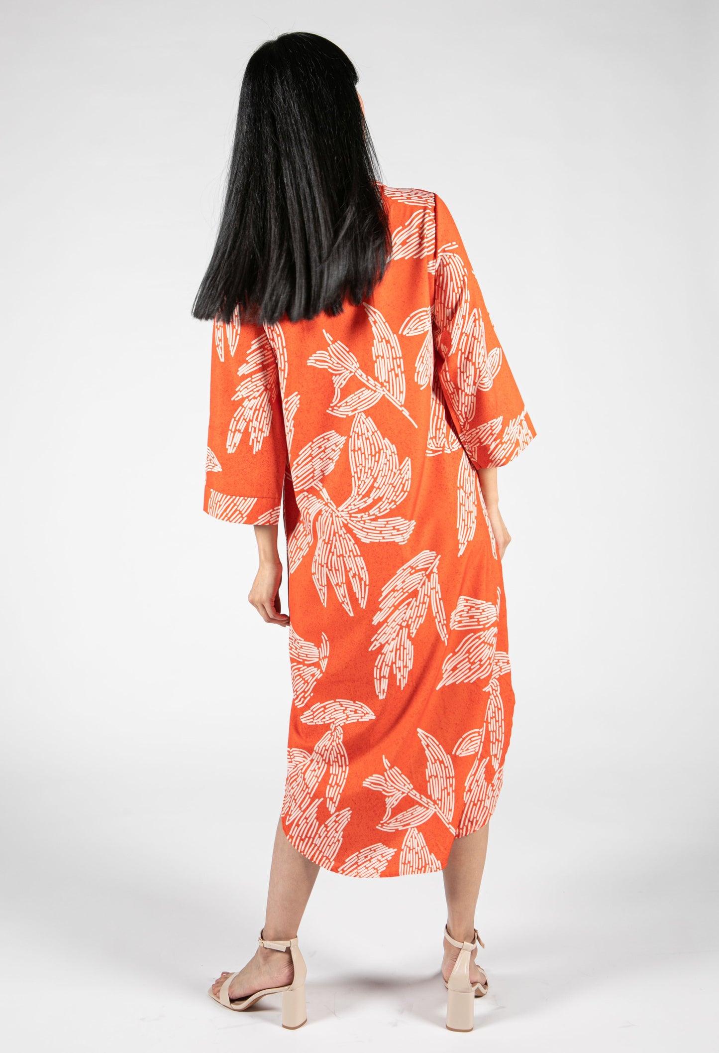 Abstract Leaf Print Shirt Dress