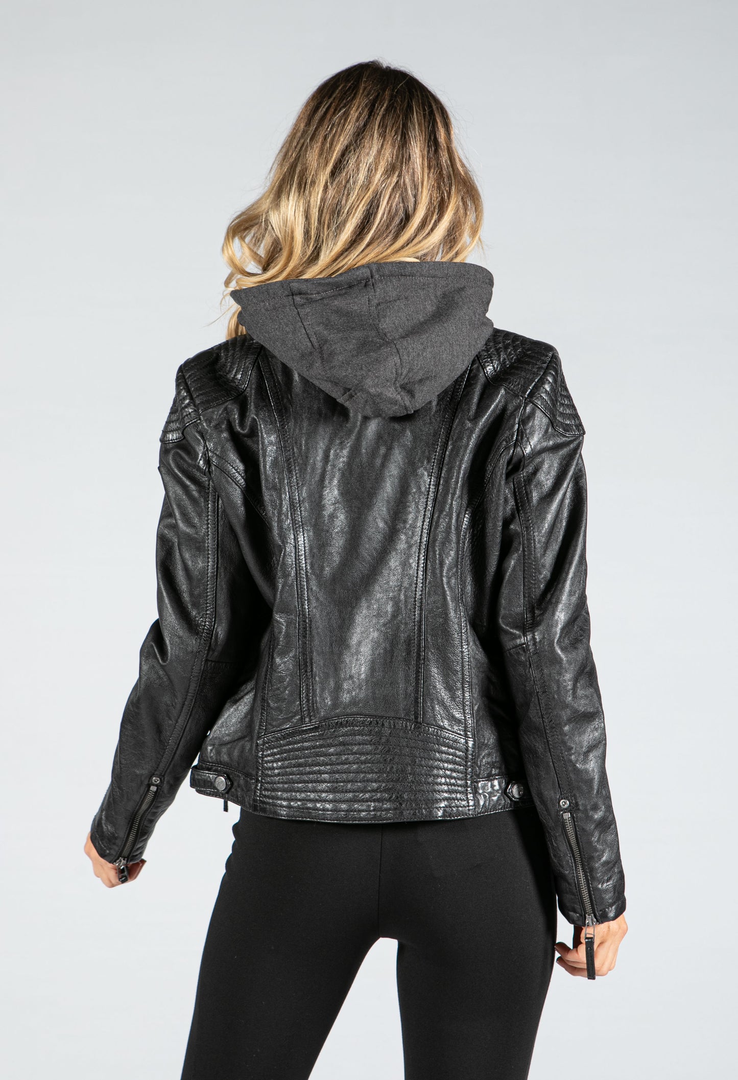 Hooded Leather Biker Jacket