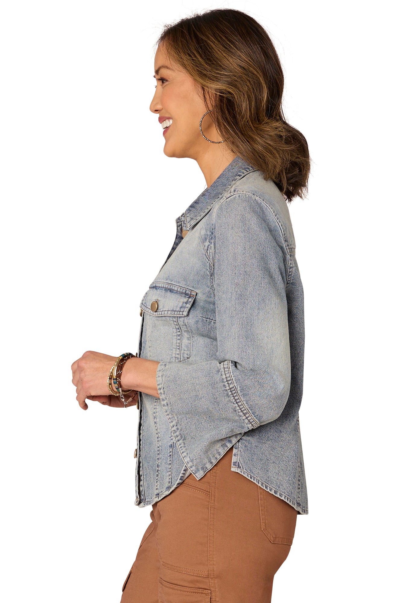 Three Quarter French Cuff Sleeve Denim Shirt