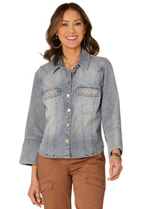 Three Quarter French Cuff Sleeve Denim Shirt