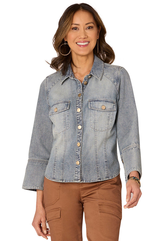 Three Quarter French Cuff Sleeve Denim Shirt