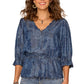 Lantern Sleeve V-Neck Printed Top