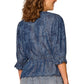 Lantern Sleeve V-Neck Printed Top