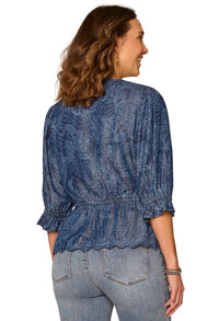 Lantern Sleeve V-Neck Printed Top