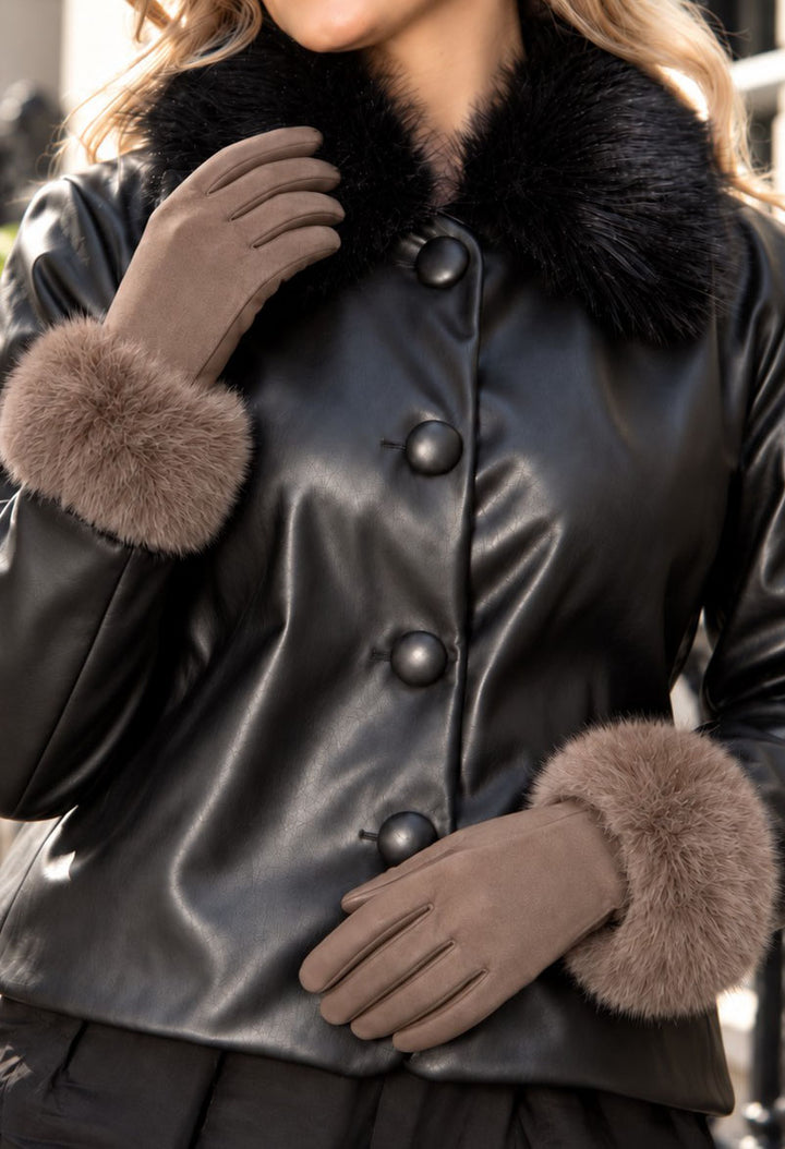 Faux Fur Trim Gloves