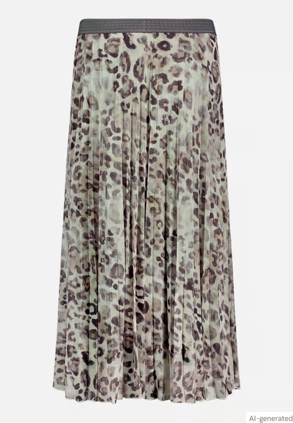 Leopard Print Pleated Long Skirt