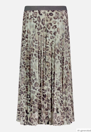 Leopard Print Pleated Long Skirt