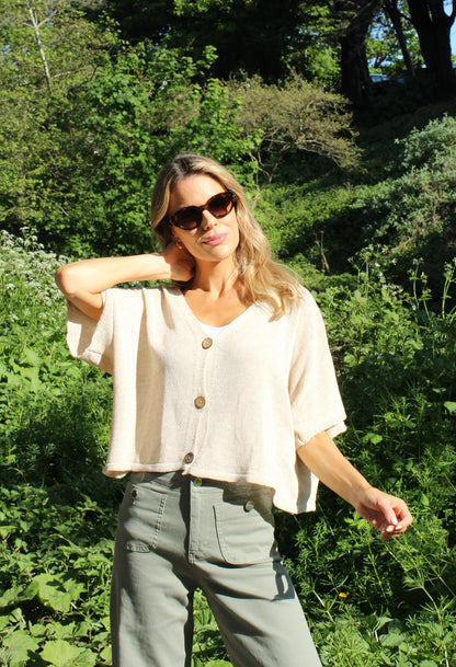 V-Neck Cropped Knit Cardigan