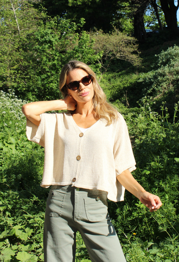 V-Neck Cropped Knit Cardigan