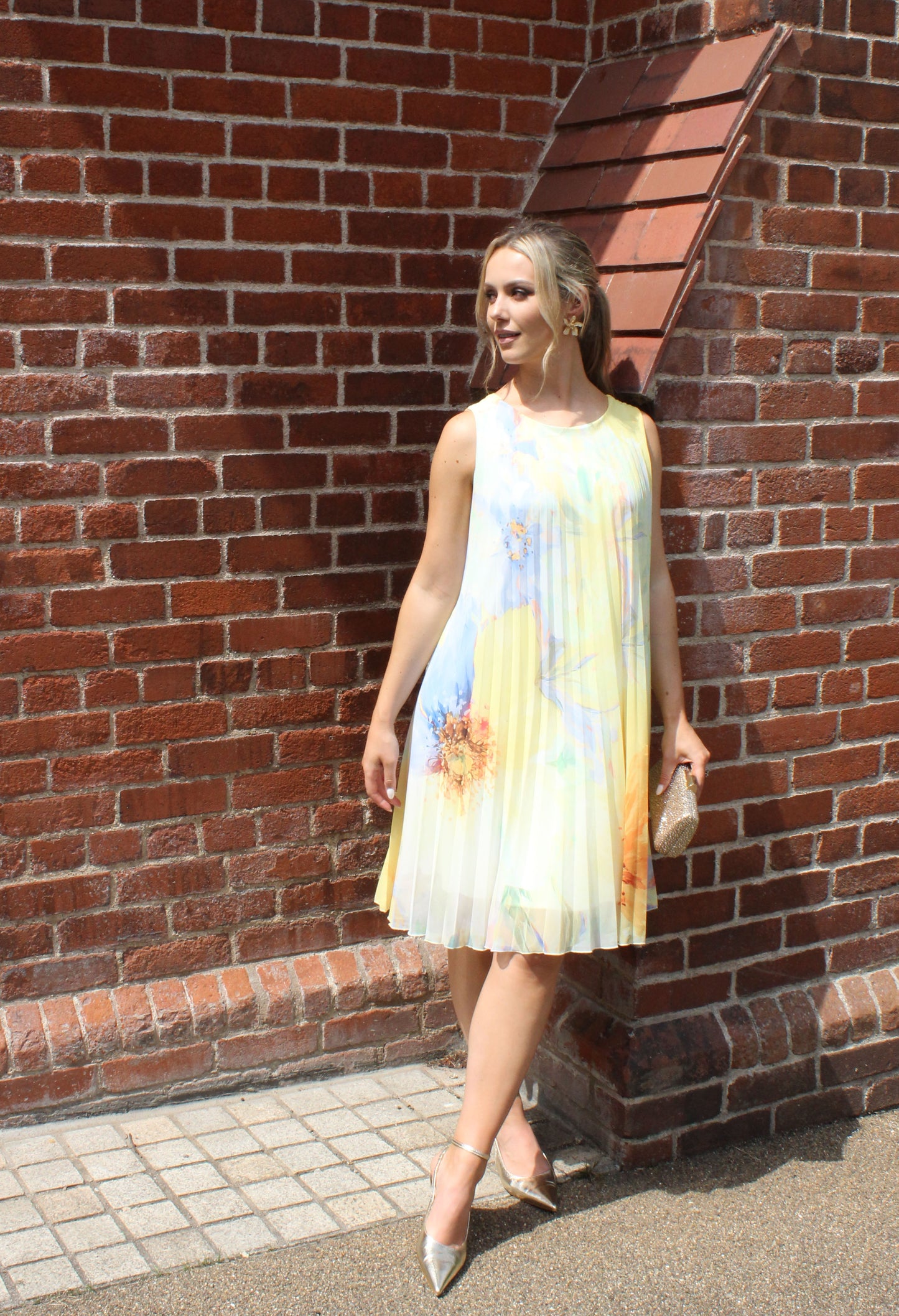 Plisse Pleated Floral Short Dress