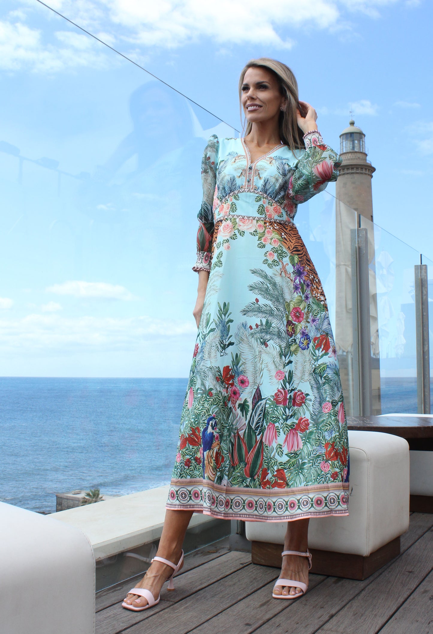 Tropical Print Midi Dress
