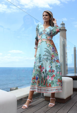 Tropical Print Midi Dress