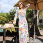 Leaf Print Wrap Midi Dress