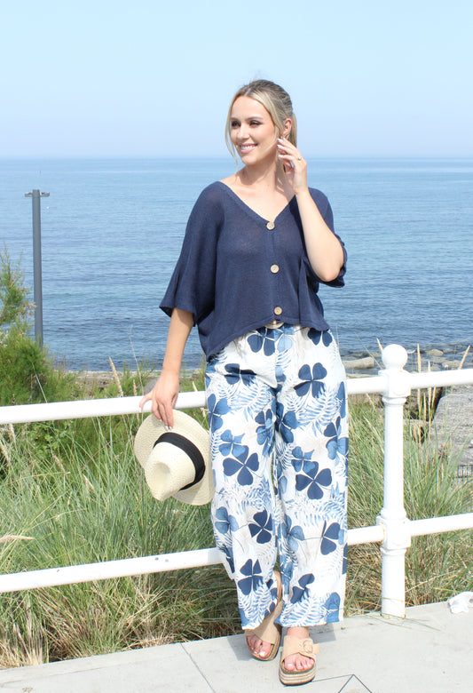 Palm Print Belted Trousers