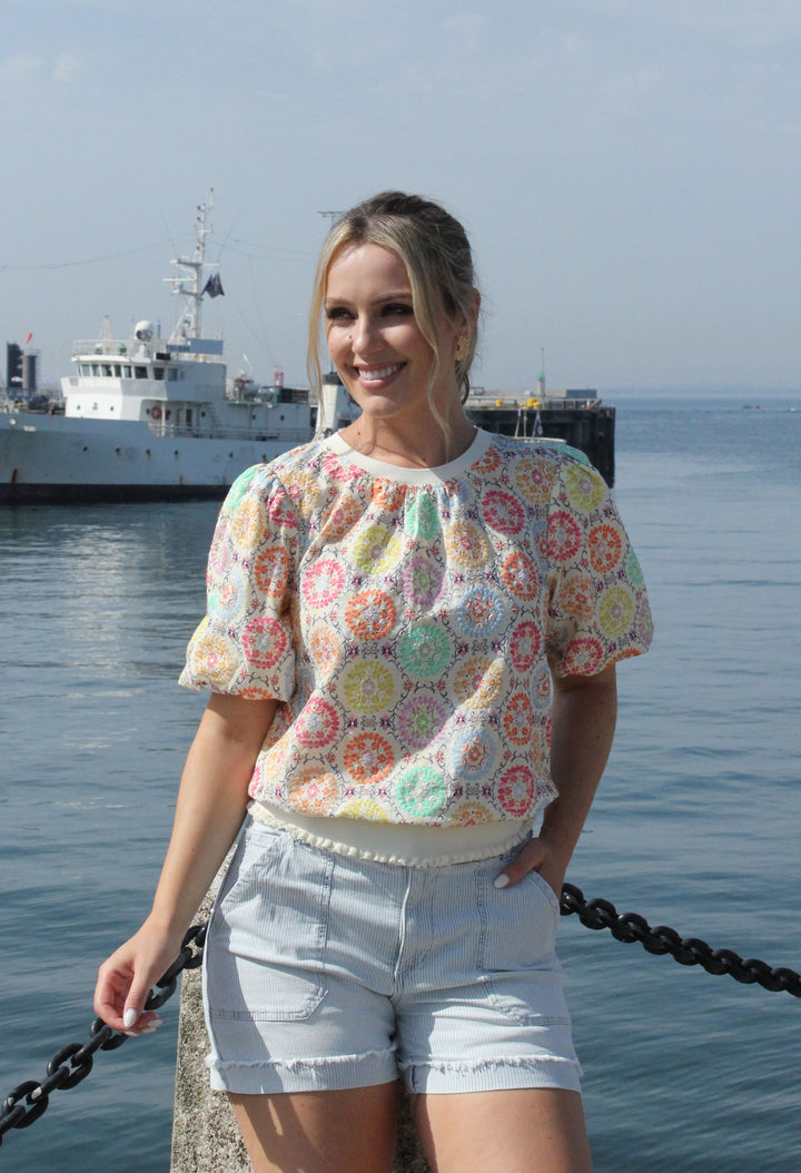 Embroidered Floral Medallion Top