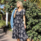 Leaf Print Buttoned Midi Dress